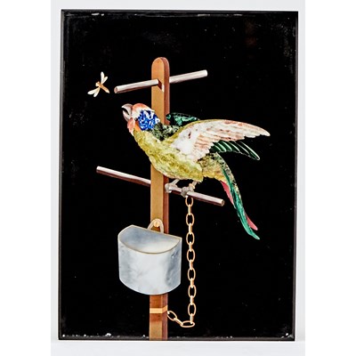 Lot 606 - Florentine Pietra Dura Plaque of a Parakeet (Fratelli Bencini)