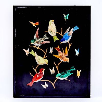 Lot 607 - Florentine Pietra Dura Plaque of Birds and Butterflies