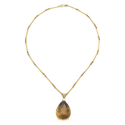 Lot 1173 - Gold and Smoky Quartz Pendant with Chain Necklace