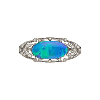 Lot 1074 - Platinum, Opal Doublet and Diamond Brooch, France