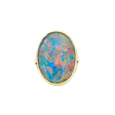 Lot 1211 - Gold and Black Opal Doublet Ring