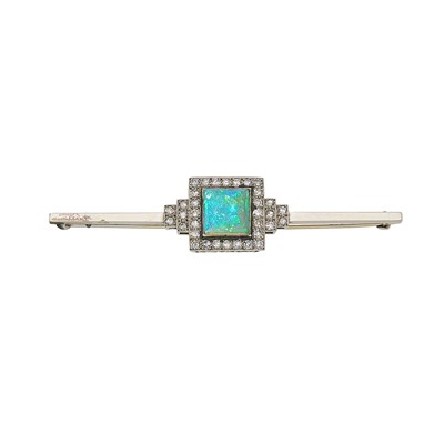 Lot 1111 - White Gold, Platinum, Opal and Diamond Bar Pin