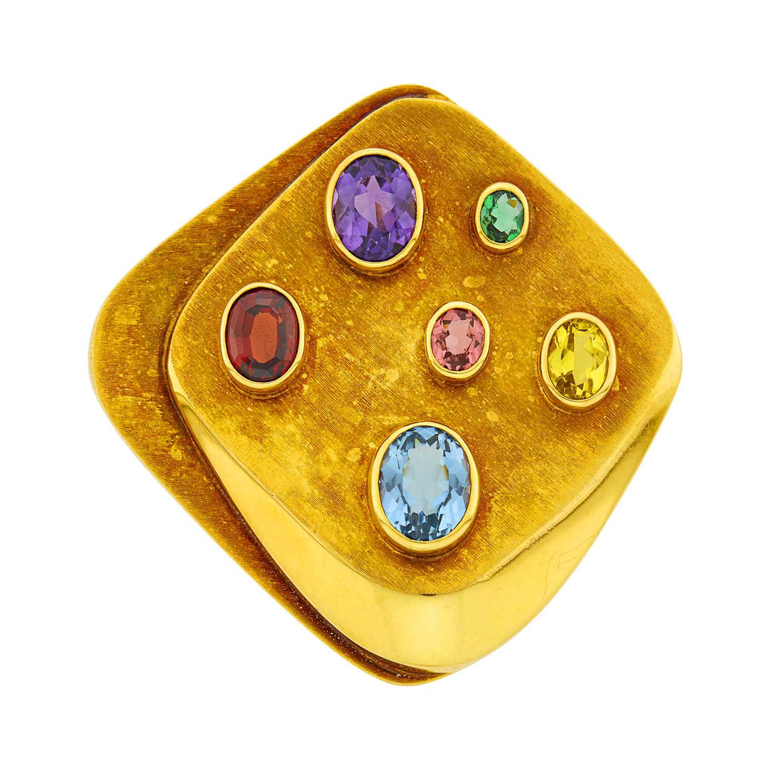 Lot 90 - Burle Marx Gold and Colored Stone Clip-Brooch
