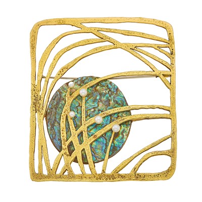 Lot 1209 - Gubelin Gold, Abalone Shell and Cultured Pearl Brooch