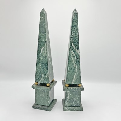 Lot 1125 - Pair of Green Marble Obelisks