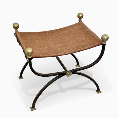 Lot 1106 - Leather, Wrought Iron and Brass Sling-seat Stool