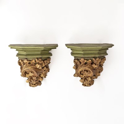 Lot 1109 - Gilt-wood and Green-painted Carved Brackets