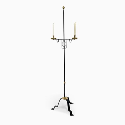 Lot 1108 - Queen Anne-style Wrought Iron and Brass Two-light Adjustable Candlestand