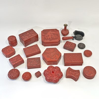 Lot 1113 - Group of Carved Cinnabar Table Articles