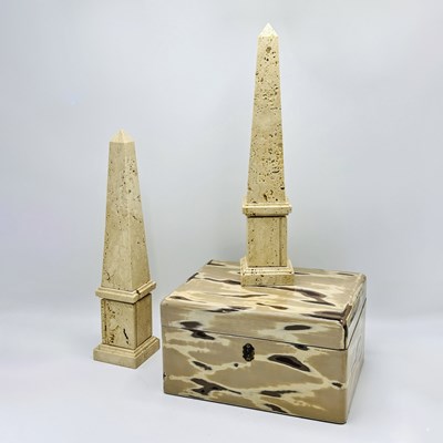 Lot 1127 - Pair of Travertine Obelisks with Jewelry Box