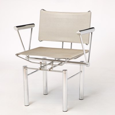 Lot 408 - Hans Ullrich Chromed Metal and Canvas "Bitsch" Armchair