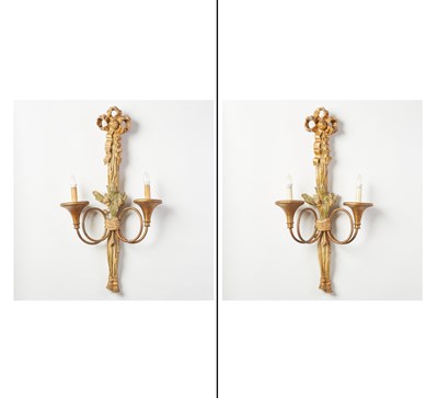 Lot 294 - Pair of Gilt Wood Two-Light Wall Lights