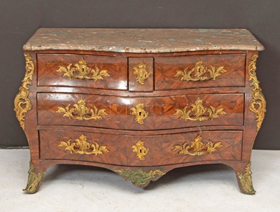 Lot 387 - Régence Gilt-Bronze Mounted Rosewood Parquetry Commode, by Jean-Mathieu Chevallier