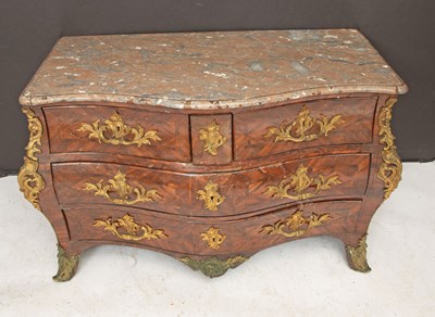 Lot 387 - Régence Gilt-Bronze Mounted Rosewood Parquetry Commode, by Jean-Mathieu Chevallier