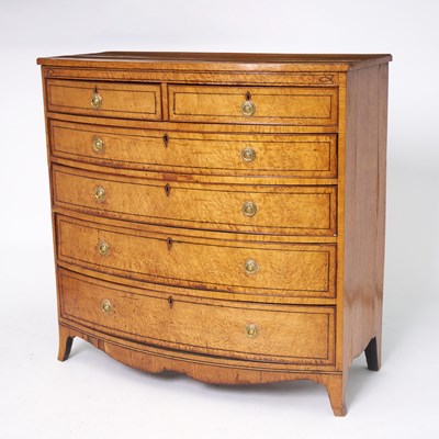 Lot 153 - George III Inlaid Burlwood Bow Front Chest of Drawers