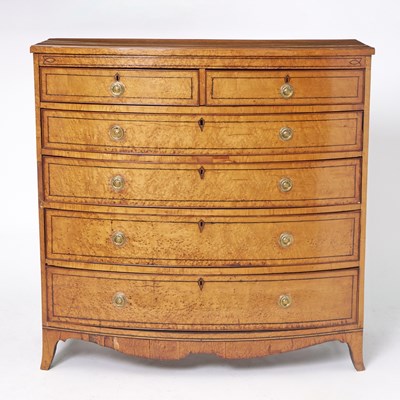 Lot 153 - George III Inlaid Burlwood Bow Front Chest of Drawers