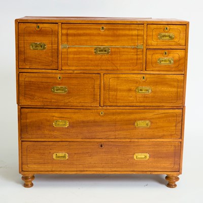 Lot 174 - Late Victorian Inlaid Walnut Campaign Secretary Chest of Drawers