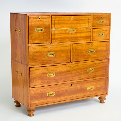 Lot 174 - Late Victorian Inlaid Walnut Campaign Secretary Chest of Drawers