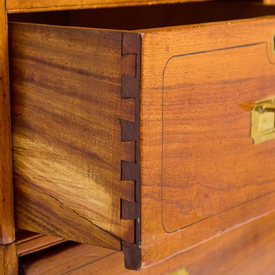 Lot 174 - Late Victorian Inlaid Walnut Campaign Secretary Chest of Drawers