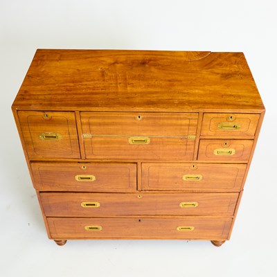 Lot 174 - Late Victorian Inlaid Walnut Campaign Secretary Chest of Drawers