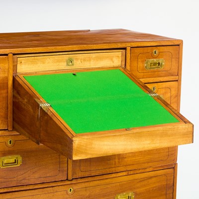 Lot 174 - Late Victorian Inlaid Walnut Campaign Secretary Chest of Drawers