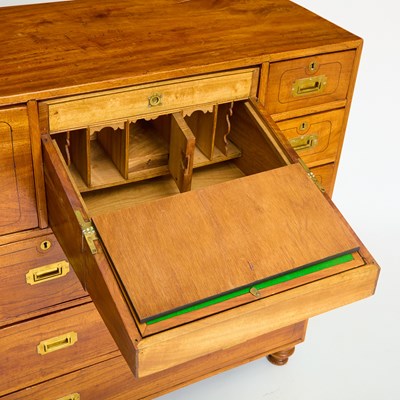 Lot 174 - Late Victorian Inlaid Walnut Campaign Secretary Chest of Drawers