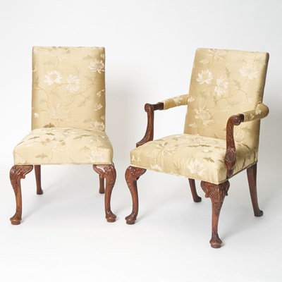 Lot 160 - Set of Ten George III Style Upholstered Mahogany Dining Chairs