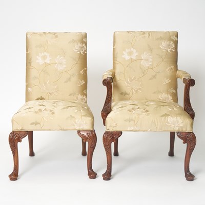 Lot 160 - Set of Ten George III Style Upholstered Mahogany Dining Chairs