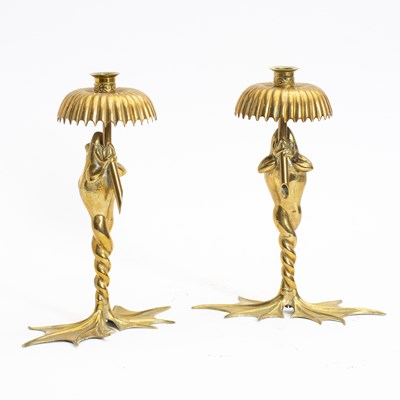 Lot 152 - Pair of Gilt Metal Frog-Form Candlesticks