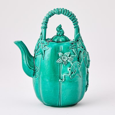 Lot 641 - A Chinese Turquoise Glazed Porcelain Melon Teapot