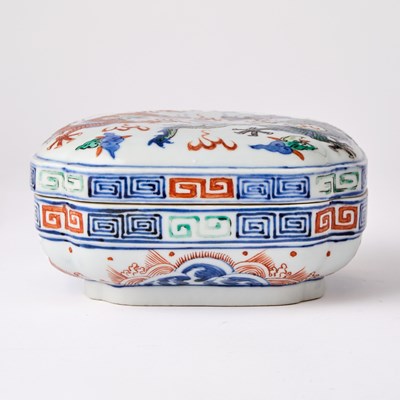 Lot 604 - A Chinese Wucai Porcelain Dragon Box and Cover