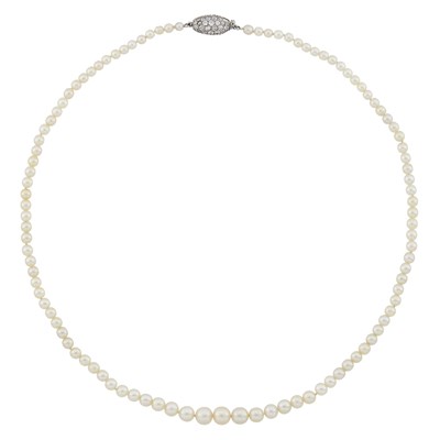 Lot 1179 - Natural Pearl Necklace with Platinum and Diamond Clasp