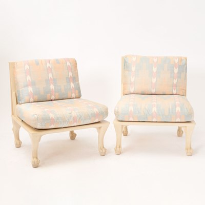 Lot 364 - Pair of John Hutton for Randolph & Hein Upholstered Painted Wood "Thebes" Lounge Chairs