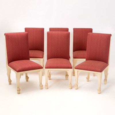 Lot 363 - Set of Six John Hutton for Randolph & Hein Upholstered Painted Wood "Thebes" Dining Chairs