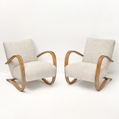 Lot 313 - Pair of Jindrich Halabala Upholstered Oak Lounge Chairs