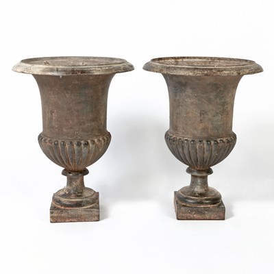 Lot 211 - Pair of Garden Cast Iron Urns