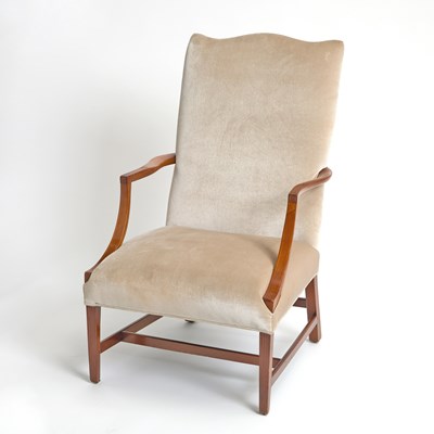 Lot 207 - Federal Style Upholstered Inlaid Mahogany Lolling Chair