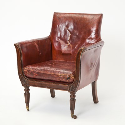 Lot 773 - George IV Leather-Upholstered Faux Rosewood-Grained Bergere