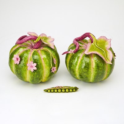 Lot 360 - Pair of Katherine Houston Glazed Ceramic Melons and a Pea Group