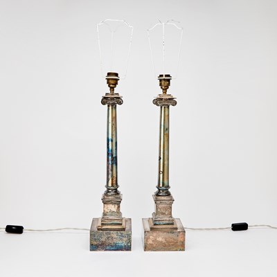 Lot 148 - Pair of Neoclassical Style Silver Plated Table Lamps