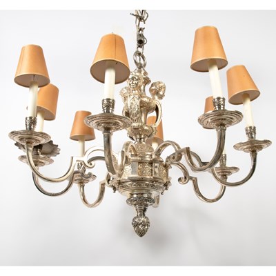 Lot 245 - Louis XIV Style Silvered Metal Eight-Light Chandelier