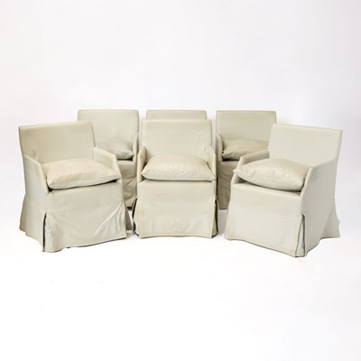 Lot 421 - Set of Six John Saladino Leather Upholstered Armchairs