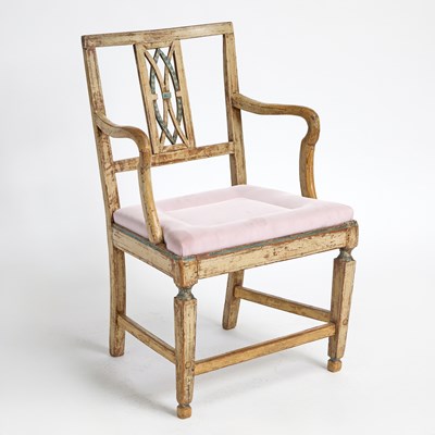 Lot 287 - Continental Paint Decorated Wood Open Armchair