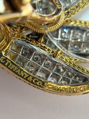 Lot 65 - Tiffany & Co., Schlumberger Pair of Gold, Platinum and Diamond Leaf Earclips, France