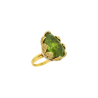 Lot 80 - Verdura Gold, Platinum, Peridot, Colored Diamond and Diamond Ring