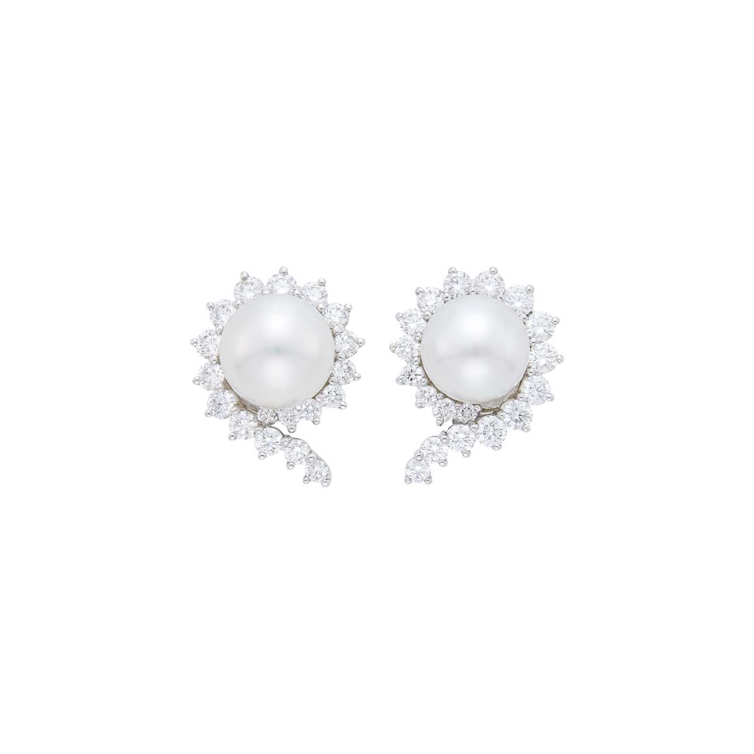 Lot 135 - Angela Cummings for Assael Pair of Platinum, South Sea Cultured Pearl and Diamond Earclips