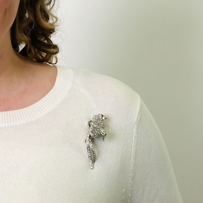 Lot 150 - Tiffany & Co. Platinum, Diamond and Ruby Love Bird Clip-Brooch