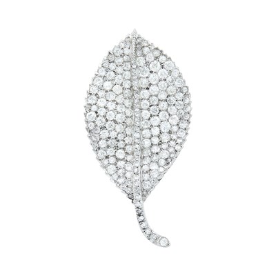 Lot 141 - Mario Buccellati Platinum and Diamond Leaf Brooch