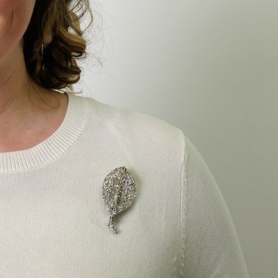 Lot 141 - Mario Buccellati Platinum and Diamond Leaf Brooch
