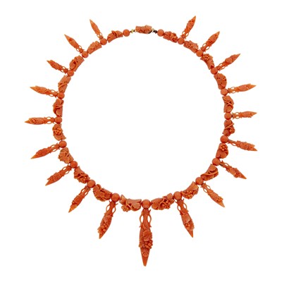 Lot Antique Carved Coral Fringe Necklace
